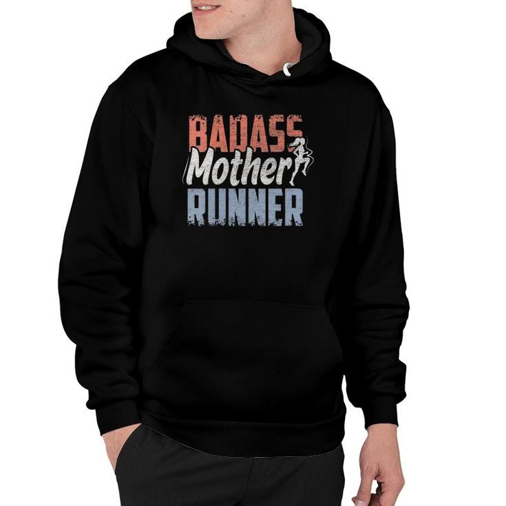 Womens Badass Mother Runner Funny Running & Cardio Gift V-Neck Hoodie