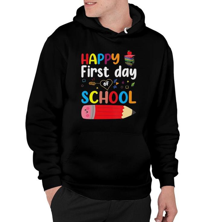 Womens Happy First Day Of School Teacher Student V-Neck Hoodie