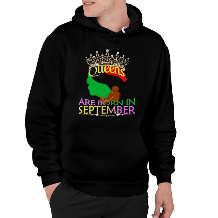 Womens Queens Are Born In September - Black Afro Women Birthday Hoodie