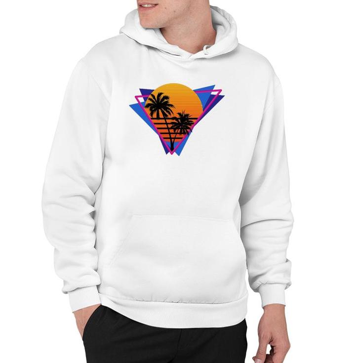 80S Style Synthwave Retrowave Aesthetic Palm Tree Sunset Hoodie