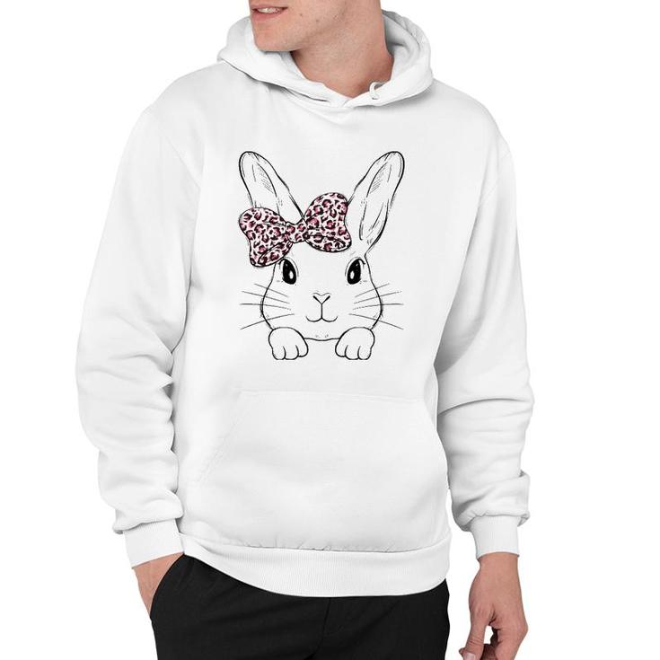 Cute Bunny Face Leopard Bow Tie Easter Day Girls Womens Hoodie
