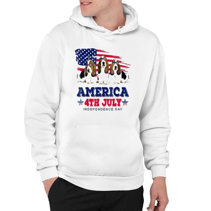 Funny Basset Hound With Us American Flag 4Th Of July Hoodie