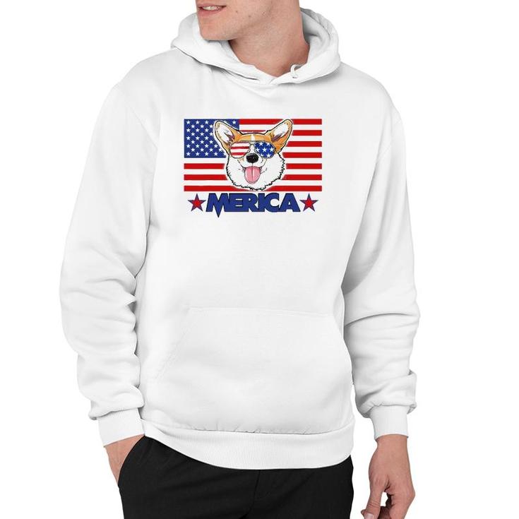 Funny Corgi Dog Merica 4Th Of July Independence Day Hoodie