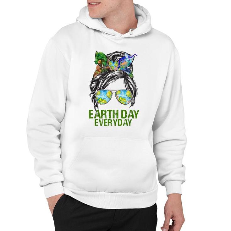 Funny Earth Day Everyday Messy Bun Earth Animal Lovers  Hoodie