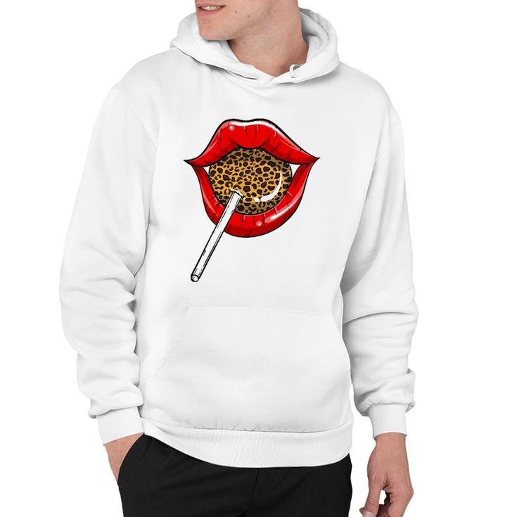Funny Red Lip Leopard Print Gift Cheetah Lolly Men Women Hoodie