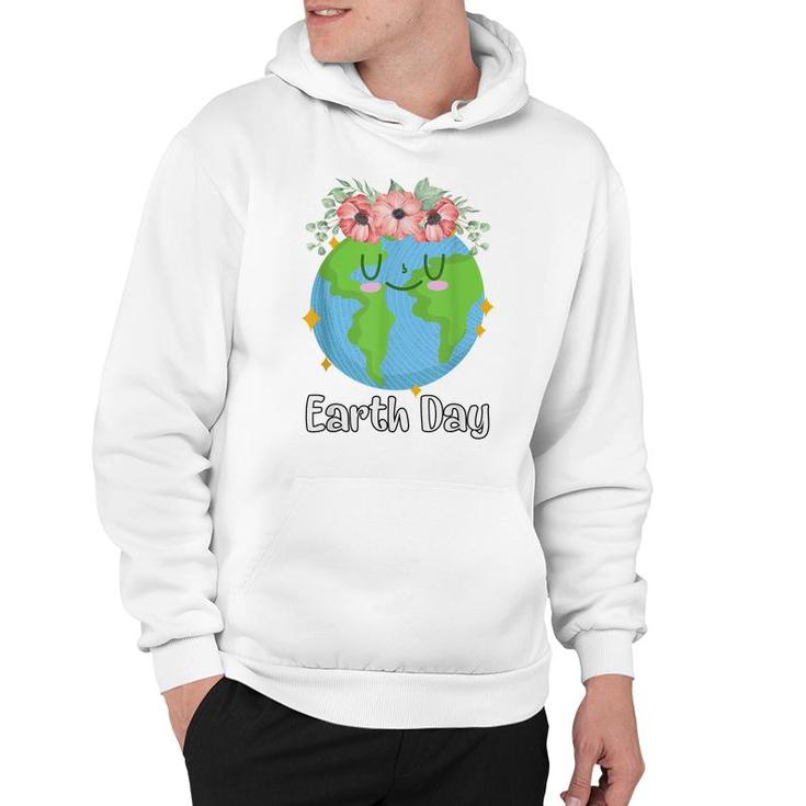 Happy Earth Day Cute Earth Smiles With Floral Earth Day 2022  Hoodie