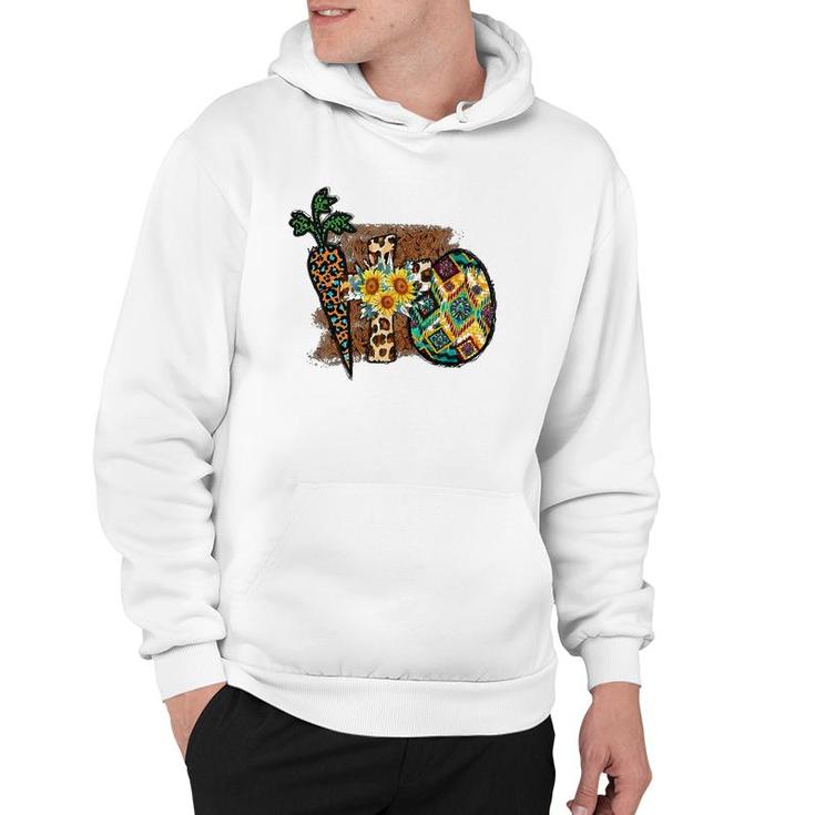 Happy Easter Graphic  Womens Leopard Carrot Egg Cross Hoodie