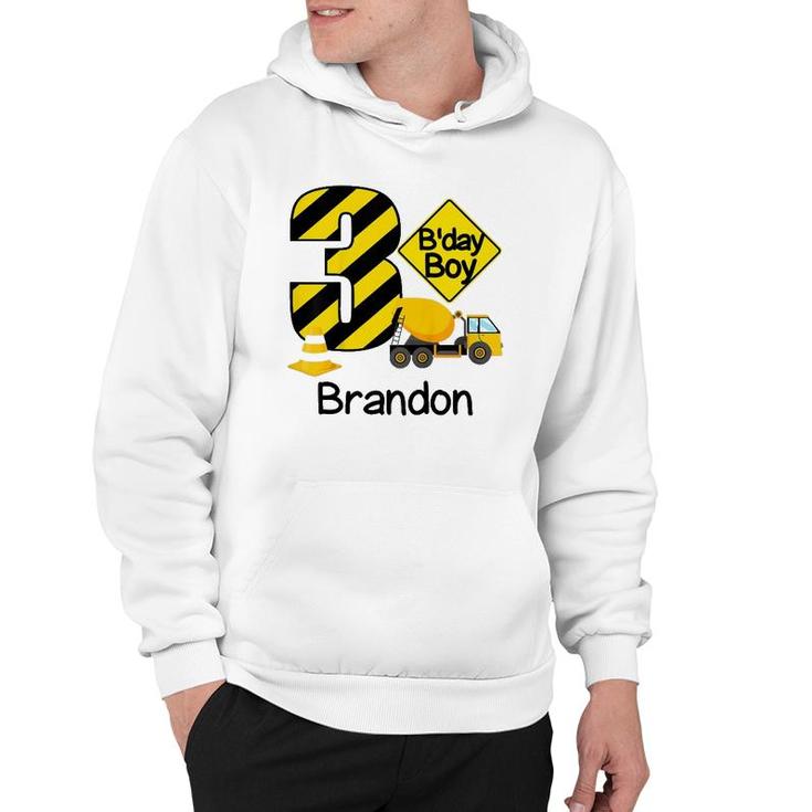 Kids Construction 3Rd Birthday Brandon Boys 3 Years Old Party Hoodie