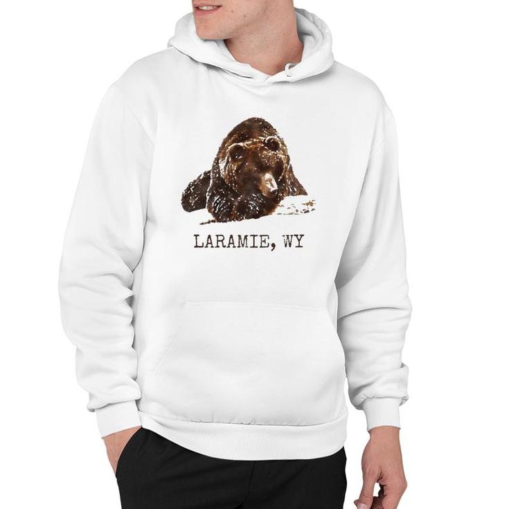 Laramie Wy Brown Grizzly Bear In Snow Wyoming Gift Hoodie
