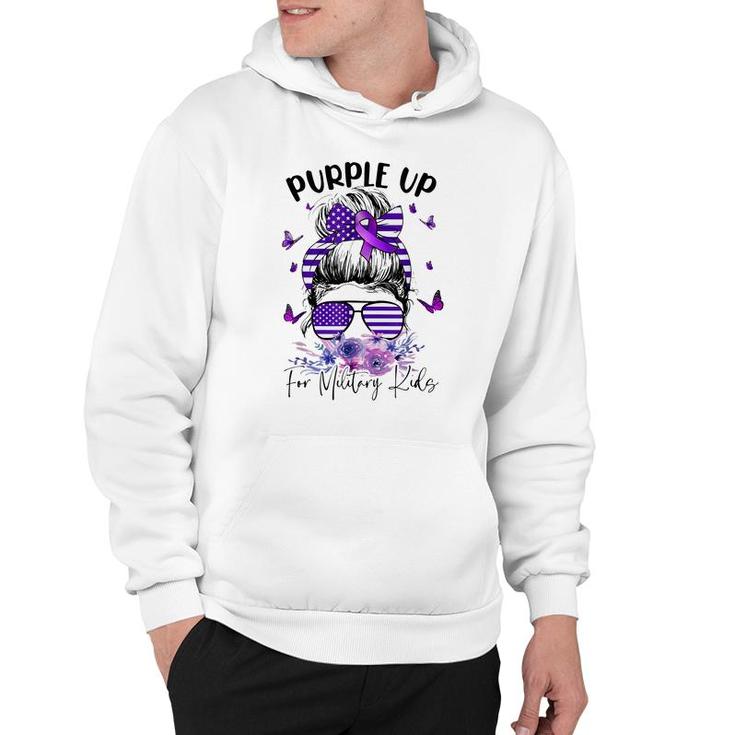 Purple Up For Military Kids Child Month Messy Bun Floral  Hoodie