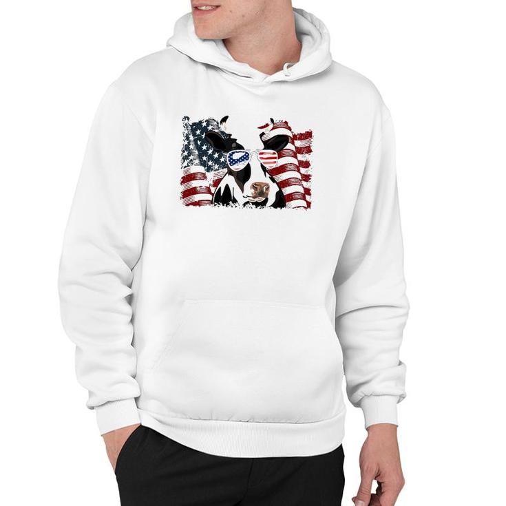 Retro Dairy Cow American Flag 4Th Of July Animals Lover Hoodie