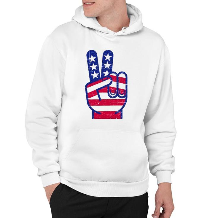 Retro Red White And Blue Peace Sign Vintage July Fourth Gift Hoodie