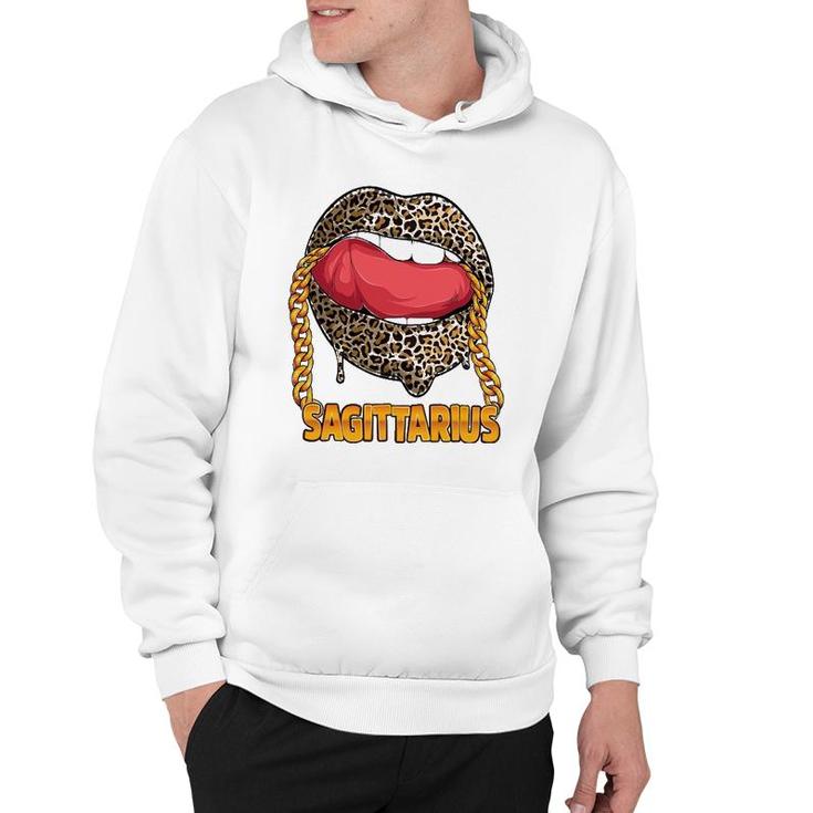 Sagittarius Girl Juicy Lips Leopard Print Astrology Zodiac Hoodie