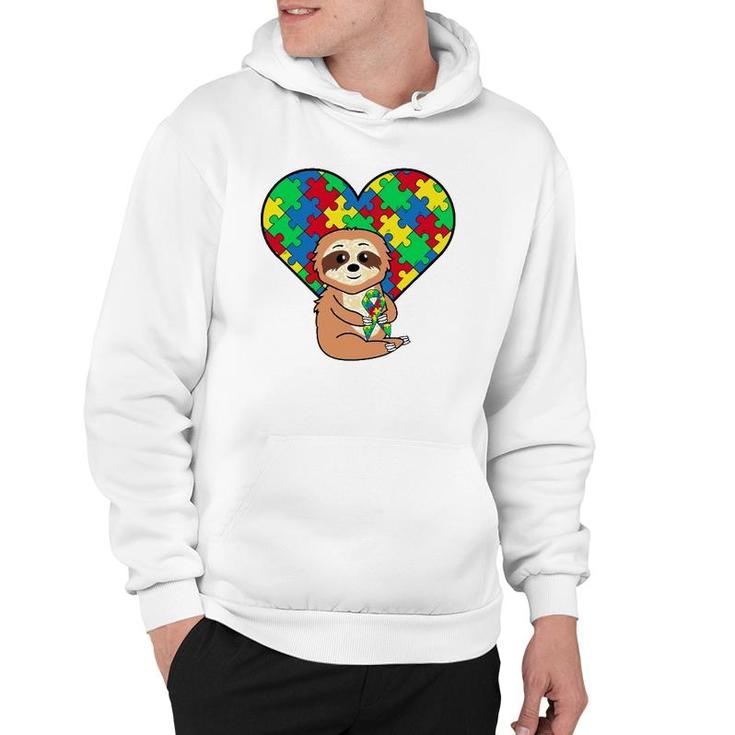 Sloth Heart Puzzle Piece Ribbon Cool Autism Awareness Gift Hoodie