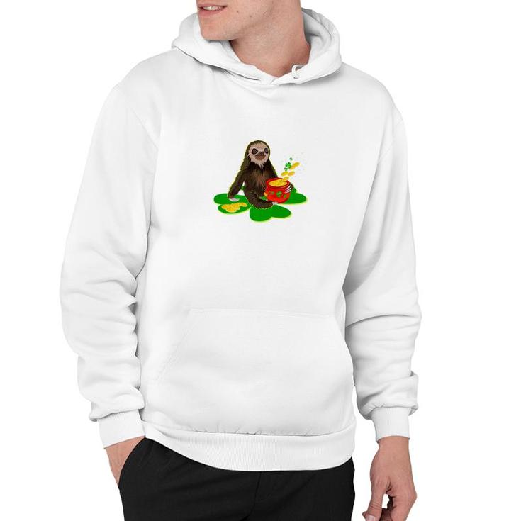 Sloth On Shamrock With St Patrick Day Coin Pot Gift Hoodie