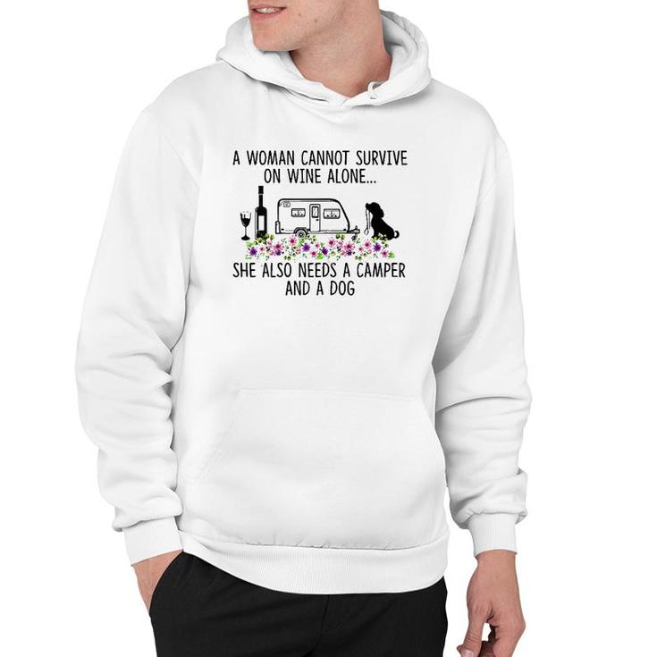 Womens A Woman Cannot Survive On Wine Alone She Needs Camper Dog Hoodie