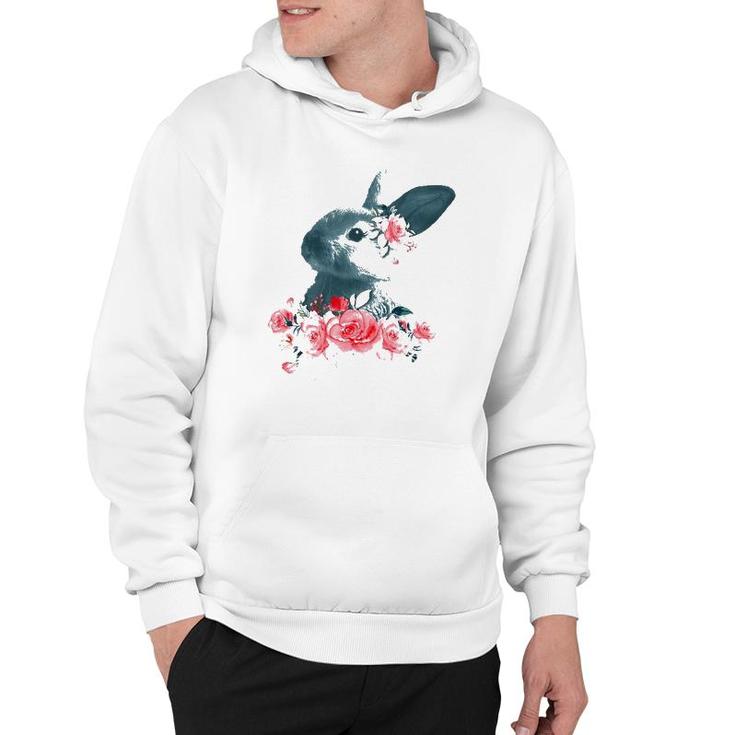 Womens Beautiful Easter Bunny Vintage Floral Easter V-Neck Hoodie