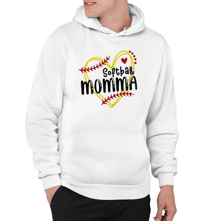 Womens Heart Momma Love Softball Mothers Day Momma Softball Hoodie