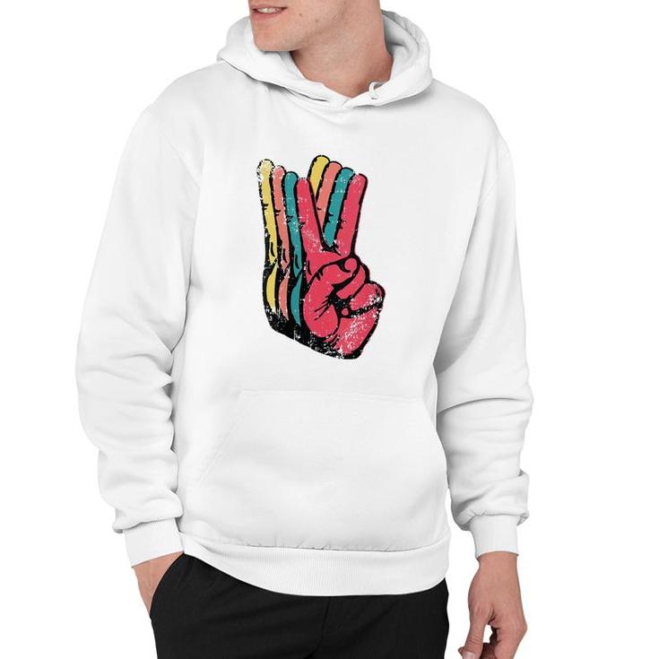 Womens Peace Hand Sign Retro Vintage 70S 80S 90S Pop Culture Gift V-Neck Hoodie