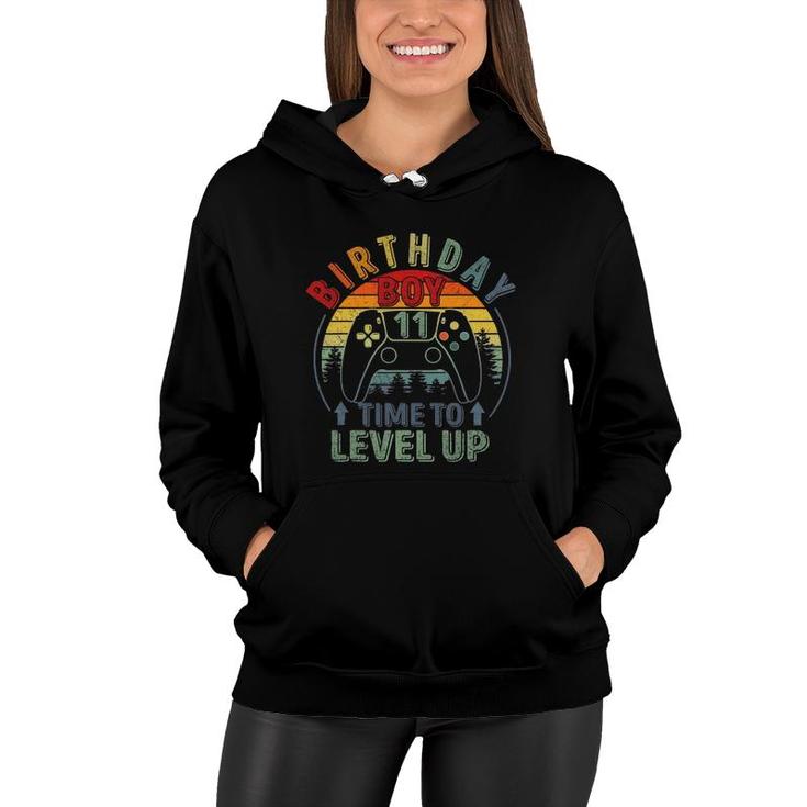 11Th Birthday Boy 11 Years Old Birthday Boy Time To Level Up Women Hoodie