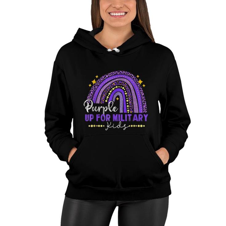 Funny Rainbow Purple Up For Military Kids Month Ribbon  Women Hoodie