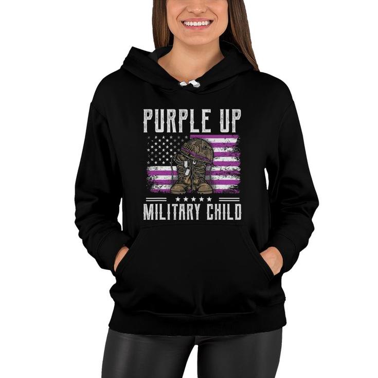 I Purple Up Month Of Military Child Kids Boots Us Flag Women Hoodie