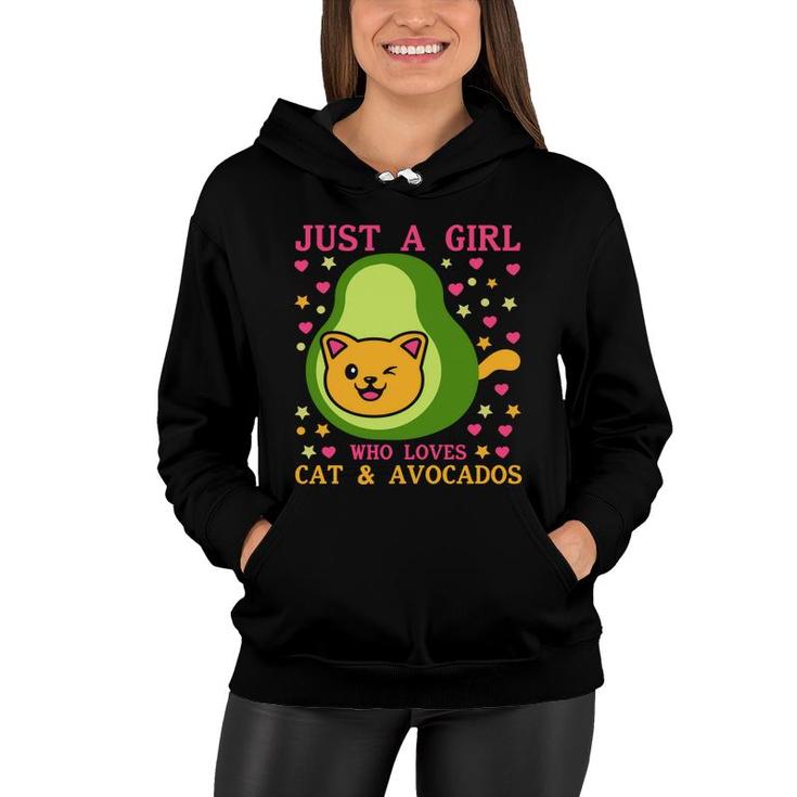 Just A Girl Who Lovers Cat And Avocados Funny Avocado Women Hoodie