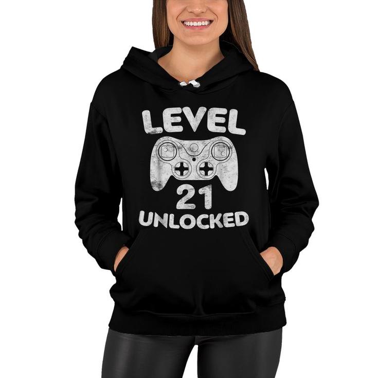 Level 21 Unlocked  21St Video Gamer Birthday Gift  Women Hoodie