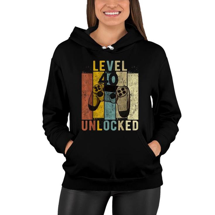 Mens 40Th Birthday Level 40 Unlocked Video Gamer Gift  Women Hoodie