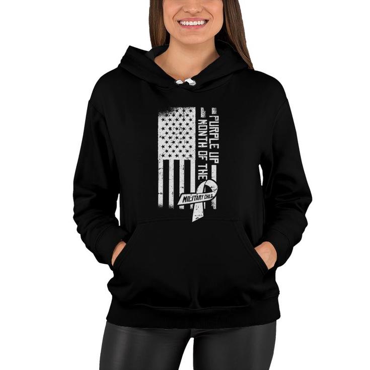 Puple Up Month Of The Military Child American Flag Kids Women Hoodie