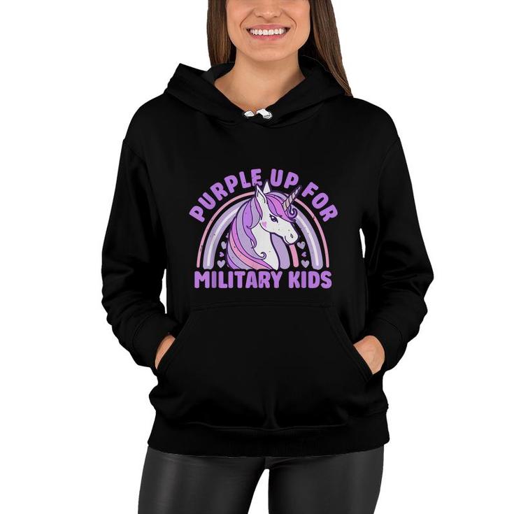 Purple Up For Military Kids Military Child Month Unicorn  Women Hoodie