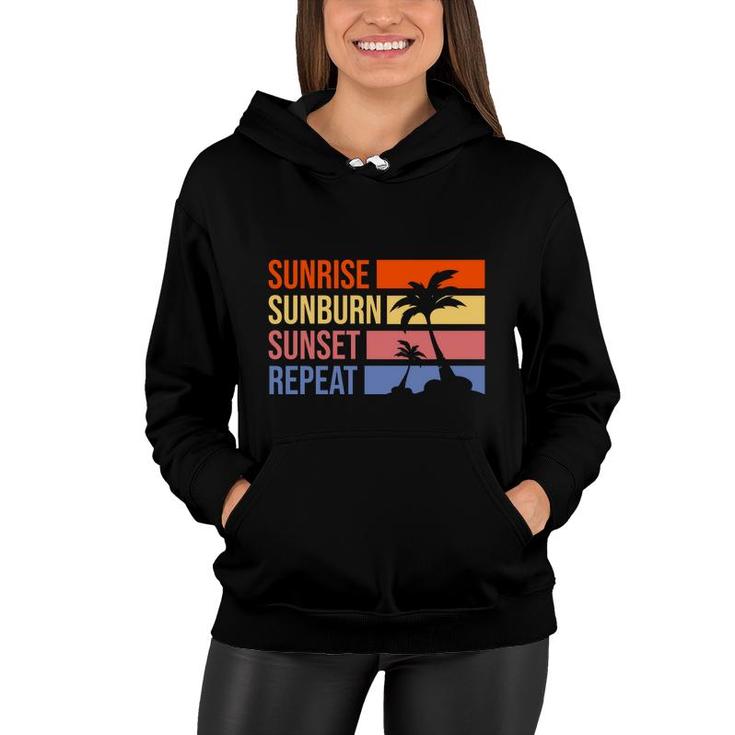 Sunrise Bunburn Sunset Repeat Summer Enistle Beach Retro Sunset Women Hoodie