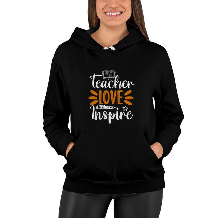 Teacher Love Inspire Graphic Orange White Women Hoodie