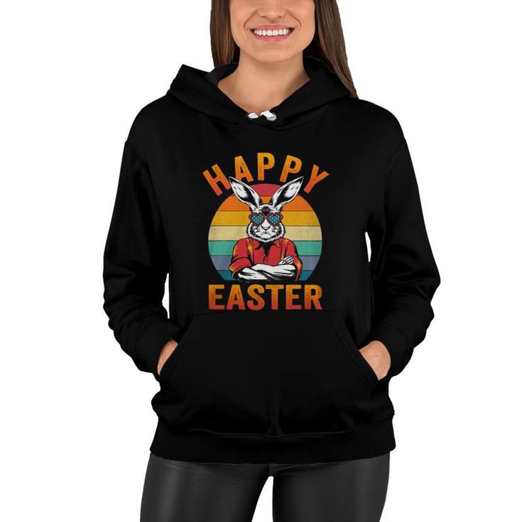 Vintage Bunny Face With Sunglasses For Boys Men Easter Day Women Hoodie