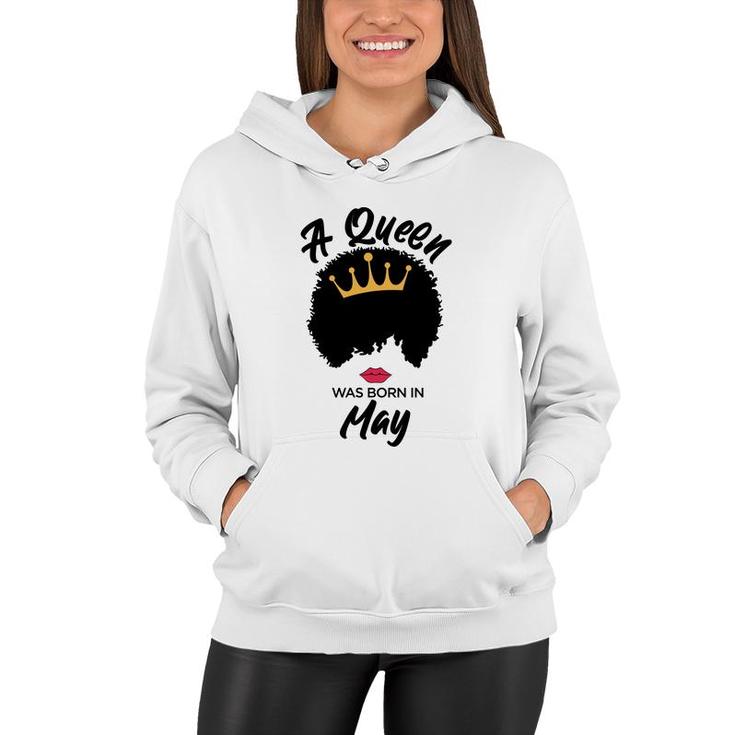 A Queen Was Born In May Curly Hair Cute Girl Women Hoodie