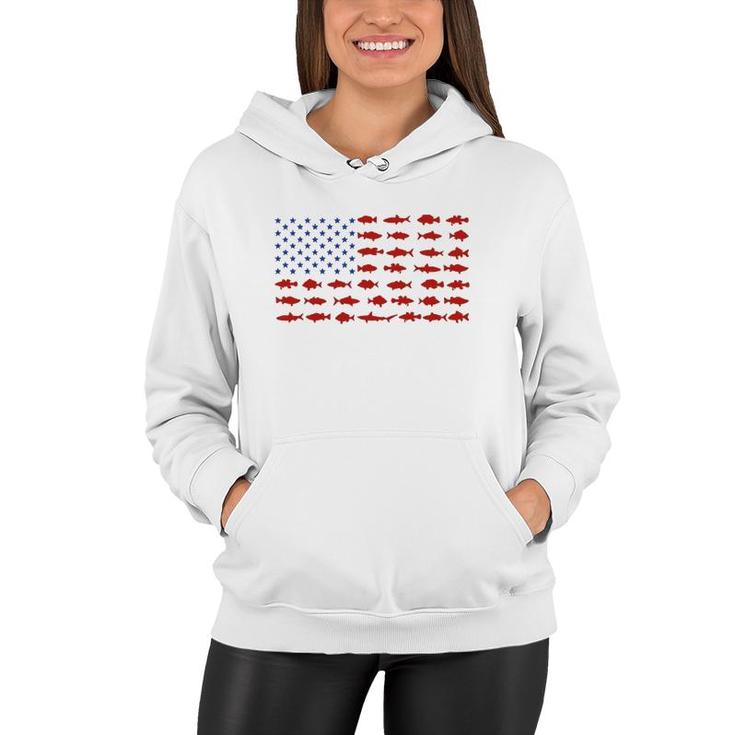 American Flag Fishing Theme Patriotic For Men Women Kids Women Hoodie