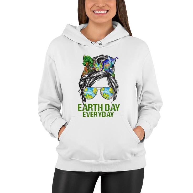 Funny Earth Day Everyday Messy Bun Earth Animal Lovers  Women Hoodie