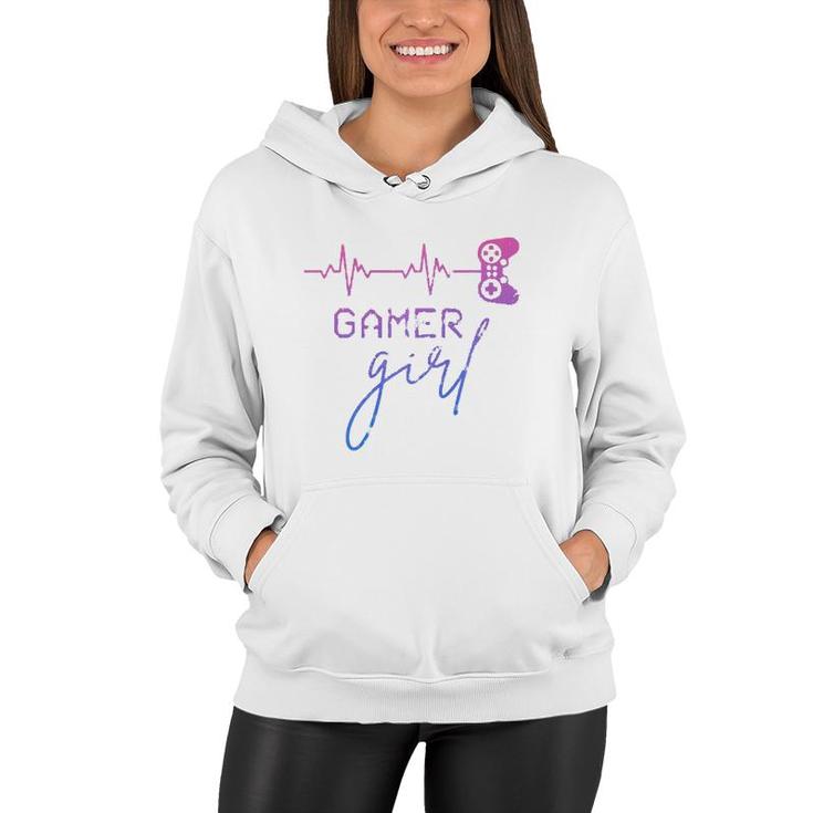 Gamer Girl Cute Heartbeat Gamer For Girl Video Game Lovers  Women Hoodie