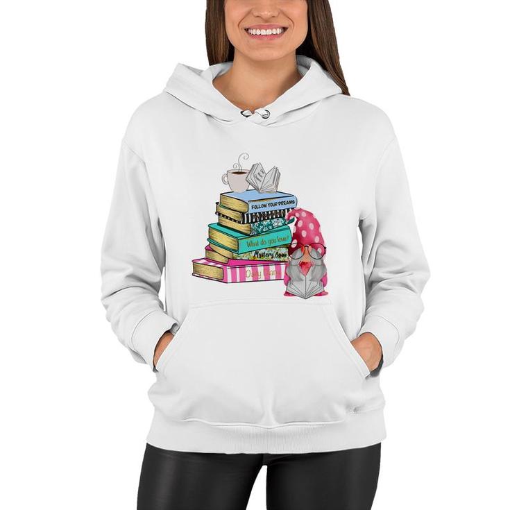 Gnome Reading Books Coffee And Book Lover Women Hoodie