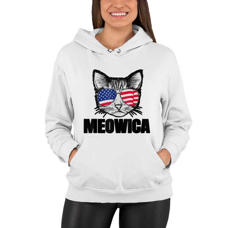 Meowica Patriotic Cat 4Th Of July  American Flag Graphics  Women Hoodie