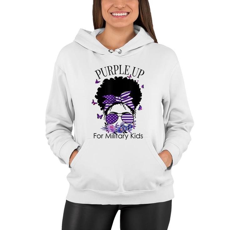 Purple Up For Military Kids Messy Bun Floral Butterfly  Women Hoodie