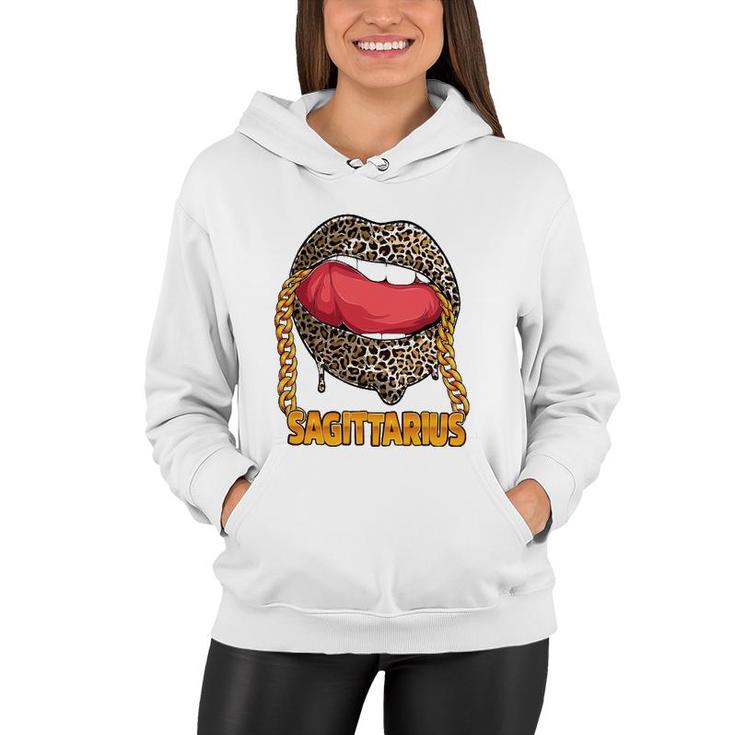 Sagittarius Girl Juicy Lips Leopard Print Astrology Zodiac Women Hoodie