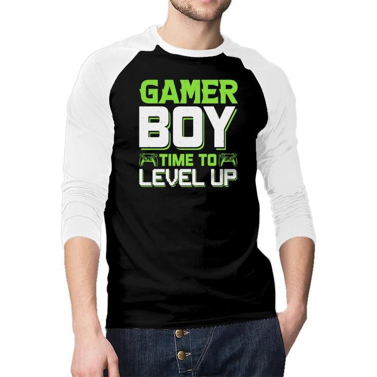 Gamer Boy Time To Level Up Birthday Boy Matching Video Gamer Design Raglan Baseball Shirt