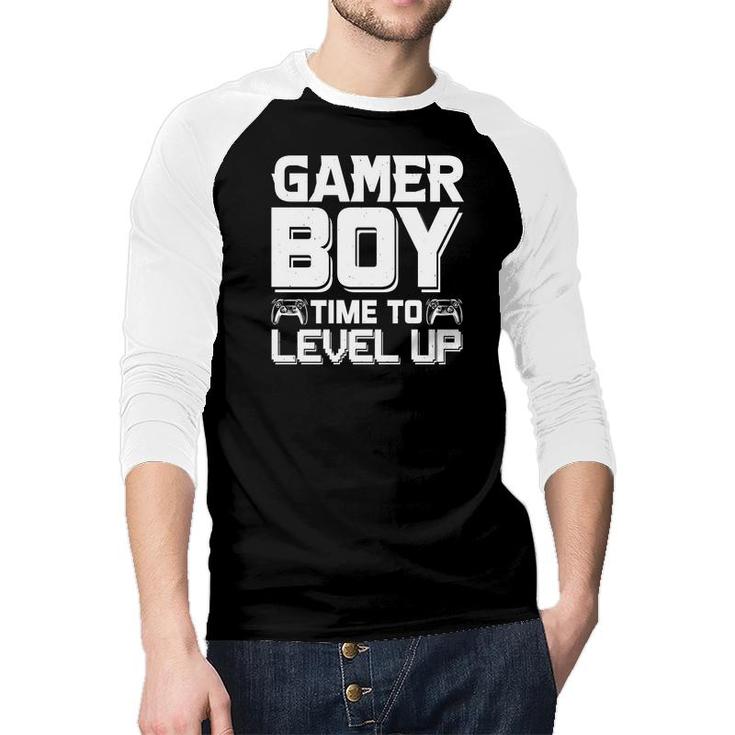 Gamer Boy Time To Level Up White Design Birthday Boy Matching Video Gamer Raglan Baseball Shirt