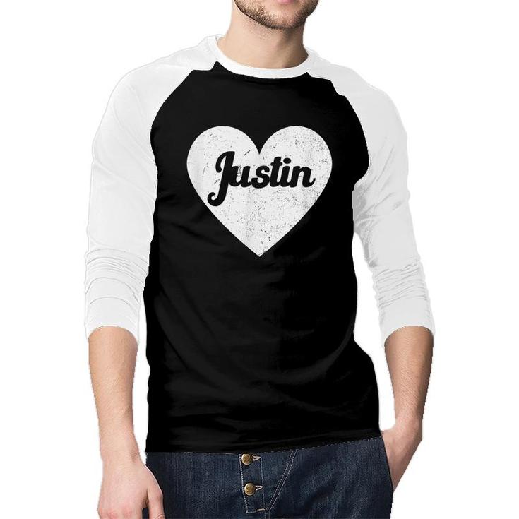 I Heart Justin - First Names And Hearts I Love Justin  Raglan Baseball Shirt