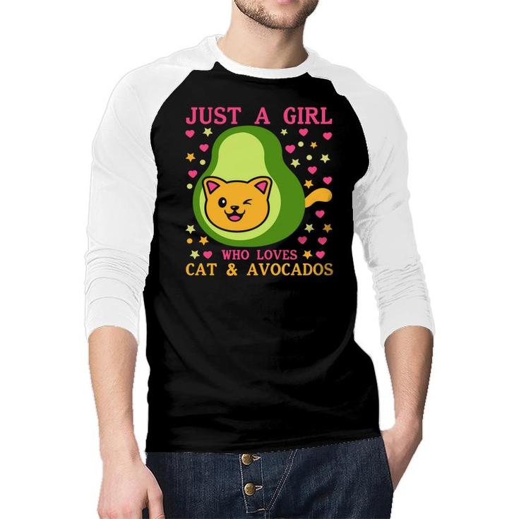 Just A Girl Who Lovers Cat And Avocados Funny Avocado Raglan Baseball Shirt