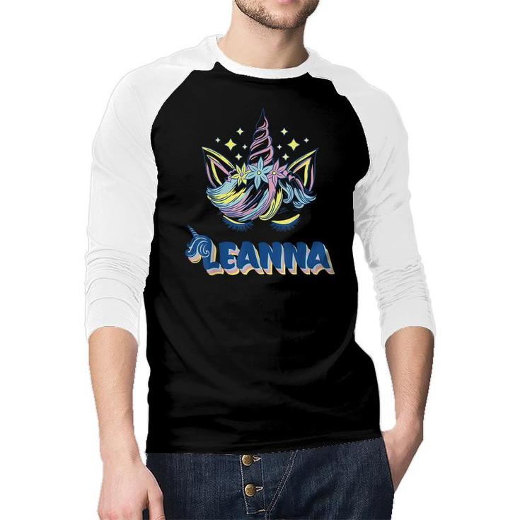 Leanna Personalized Custom Name Rainbow Unicorn Crown  Raglan Baseball Shirt