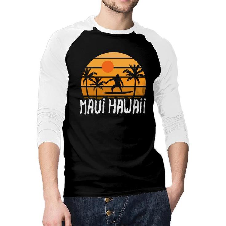 Maui Hawaii Beach Retro Sunset Summer Raglan Baseball Shirt