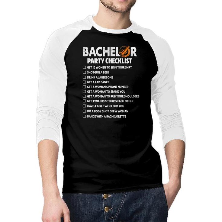 Mens Bachelor Party Checklist Groom Groomsmen Stag Party Wedding  Raglan Baseball Shirt