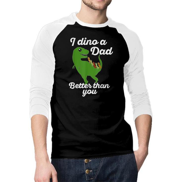 Mens Dad Of Five  Funny Dinosaur Fathers Day Joke Gift Mens Raglan Baseball Shirt